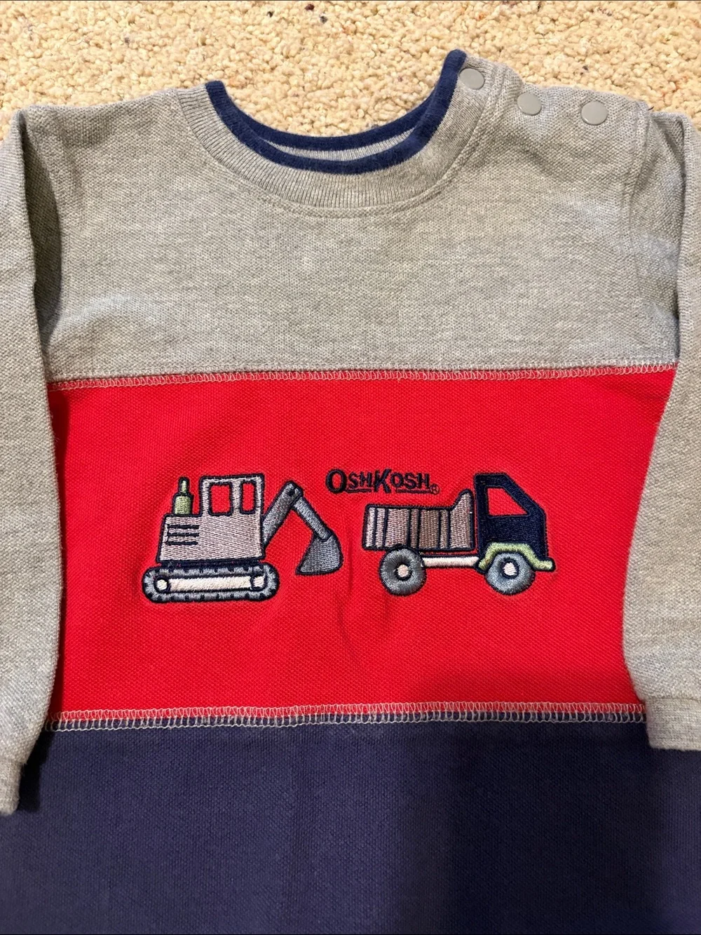 OshKosh B'gosh Gray, Red & Navy Construction Romper
